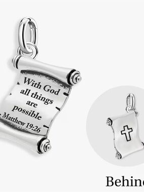 Sterling Silver Scroll Pendant Charm with Matthew 19:26 Inscription